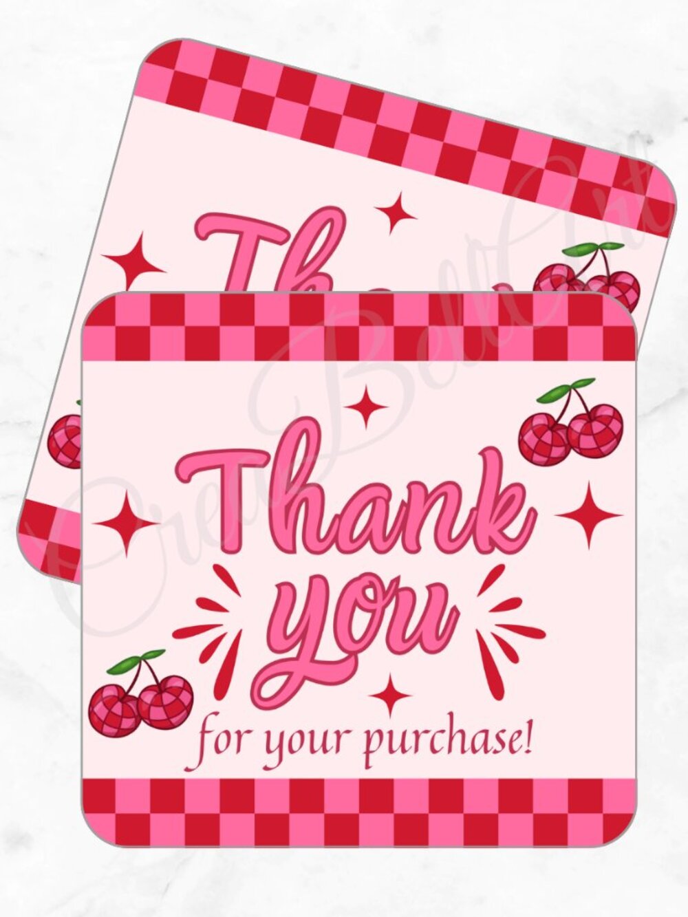 60 Pack Cherriesl Square Shaped Thank You Cards
